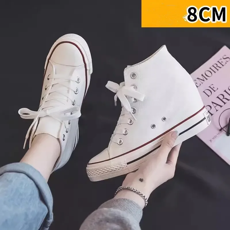 Block Heel Ankle Boots - High 8cm Platform Canvas Shoes for