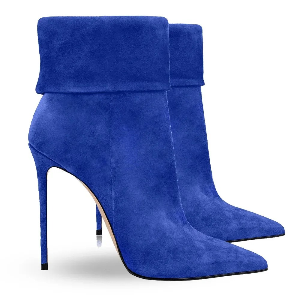 Block Heel Ankle Boots - Chic Minimalist Pointed Toe Cuff Boots