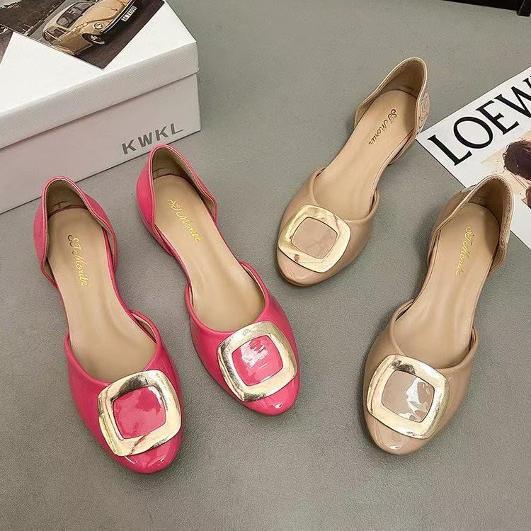 Women Shoes Sandals - Fashion Square Buckle Hollow Flat Single