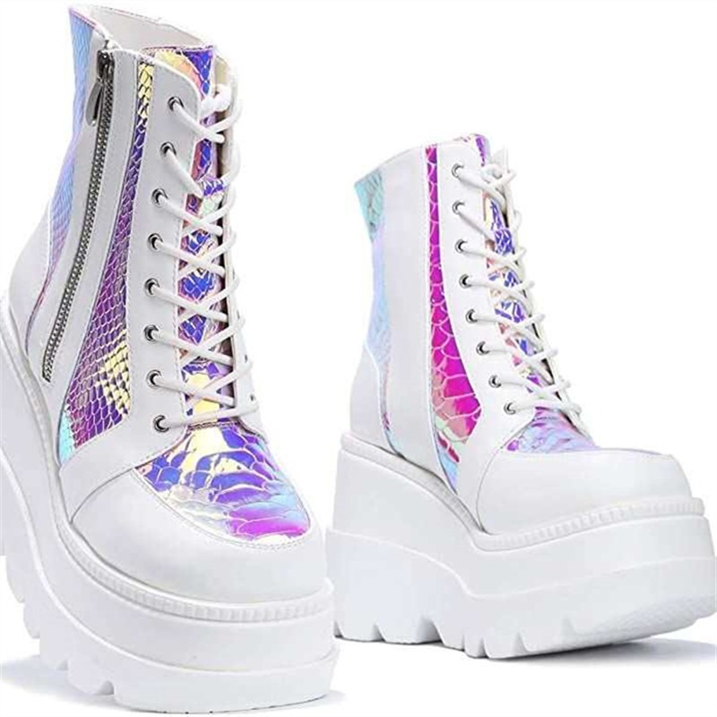Women's Pink Holographic Platf - đánh giá và giá Block Heel Ankle Boots