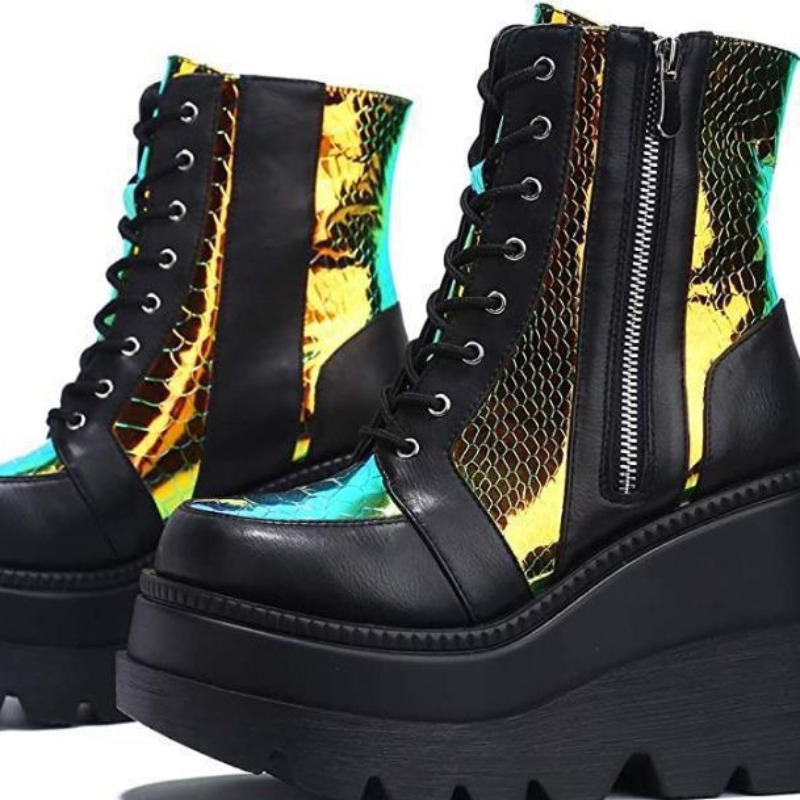 Women's Pink Holographic Platf - đánh giá và giá Block Heel Ankle Boots