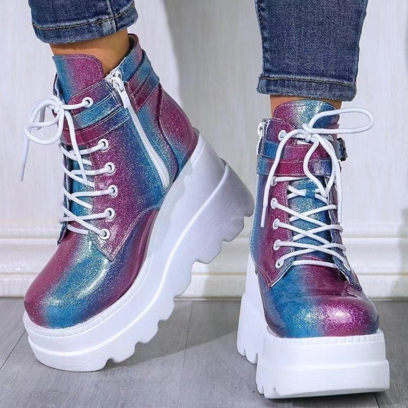 Women's Pink Holographic Platf - đánh giá và giá Block Heel Ankle Boots