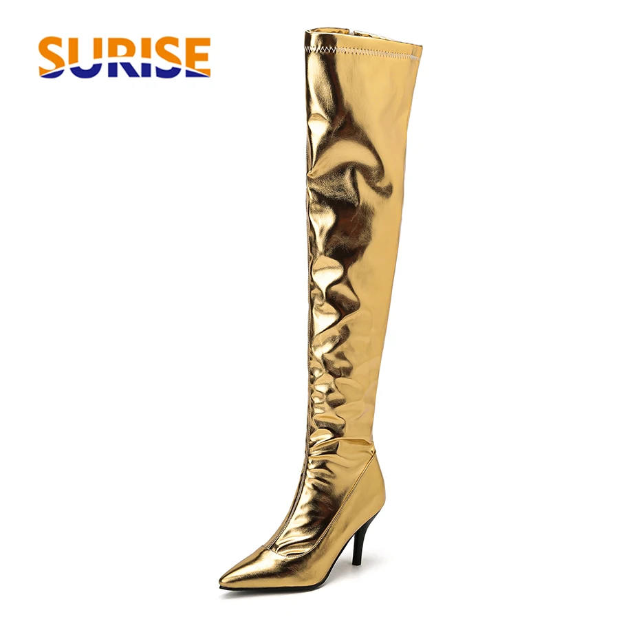 Women Thigh High Boots Silver  - đánh giá và giá Block Heel Ankle Boots