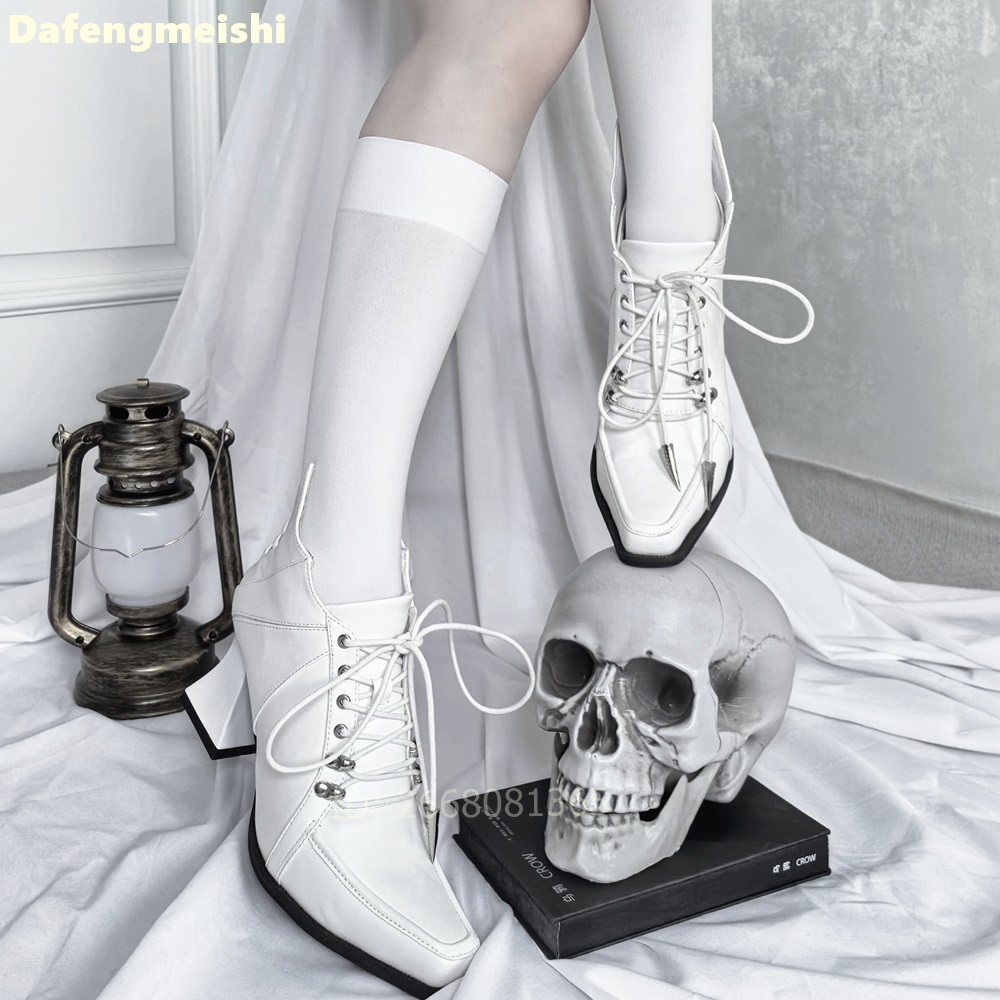 White Leather Square Toe Ankle - đánh giá và giá Block Heel Ankle Boots